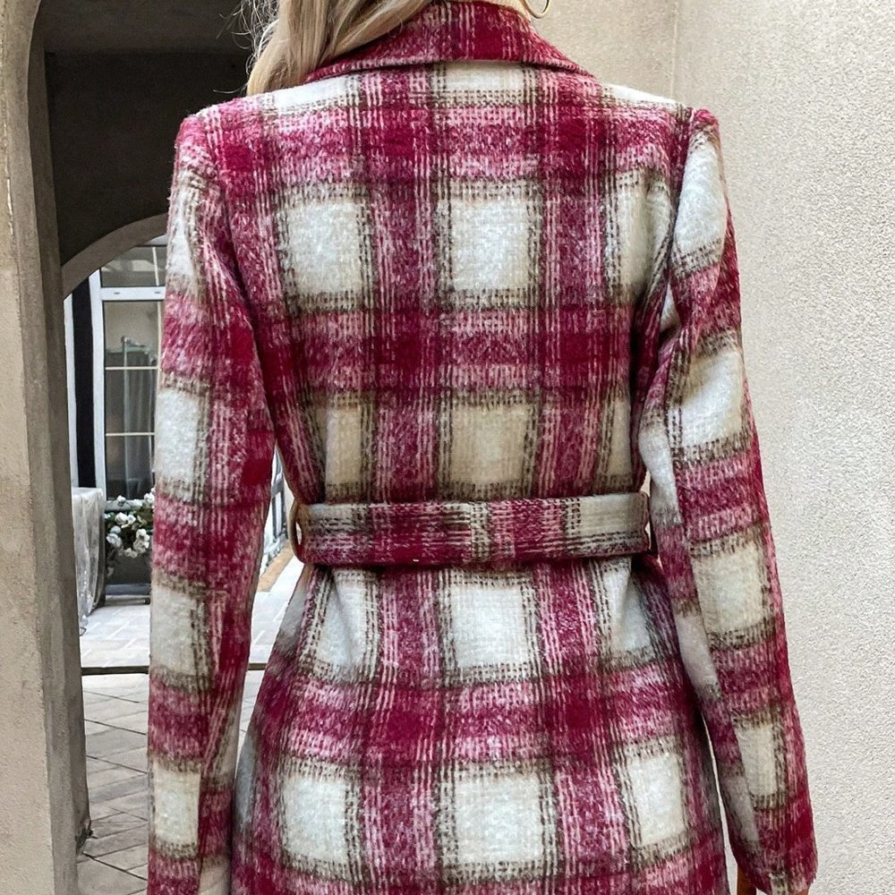 Hot Pink Preppy Womens Plaid Print Lapel Neck Blazer & Shorts - Picture 2 of 5